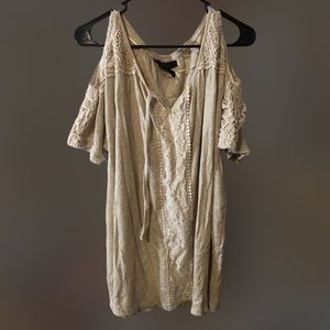 Style & Co. 3X Cream Blouse with Embroidery Details - cold shoulder / Boho Chic